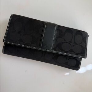Coach Black Signature Continental Clutch Wallet with check holder